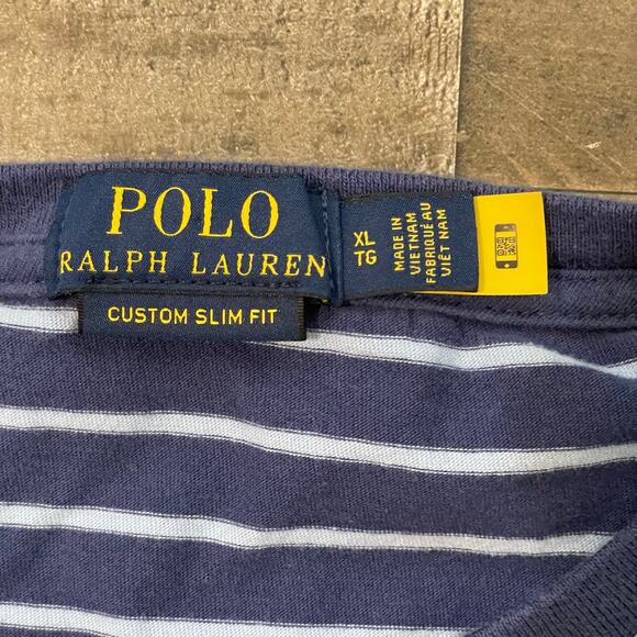 Polo Ralph Lauren Men’s Striped T-Shirt Cotton Crew Custom Slim Fit sz XL Blue - Picture 7 of 11
